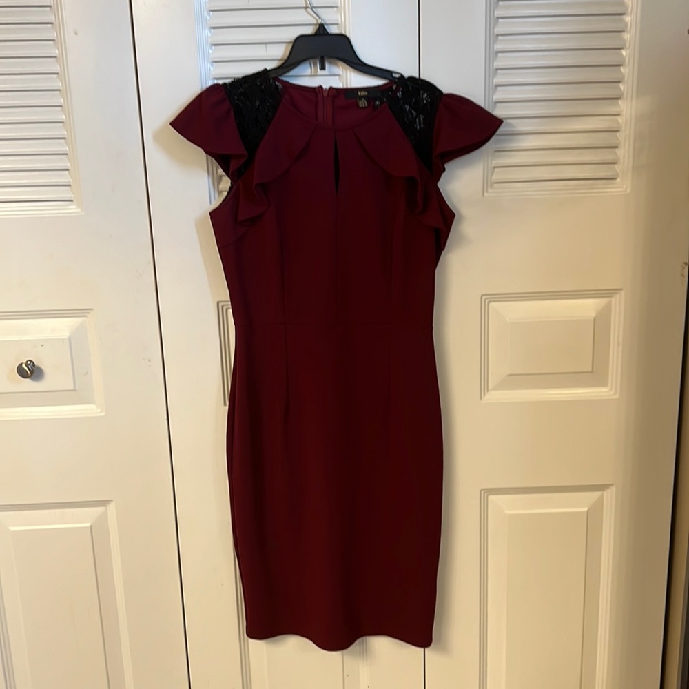 Size 8-10 maroon dress with black lace shoulders
